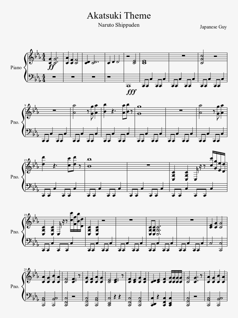 Akatsuki Theme Sheet Music Composed By Japanese Guy - Little Happiness Piano Sheet, transparent png