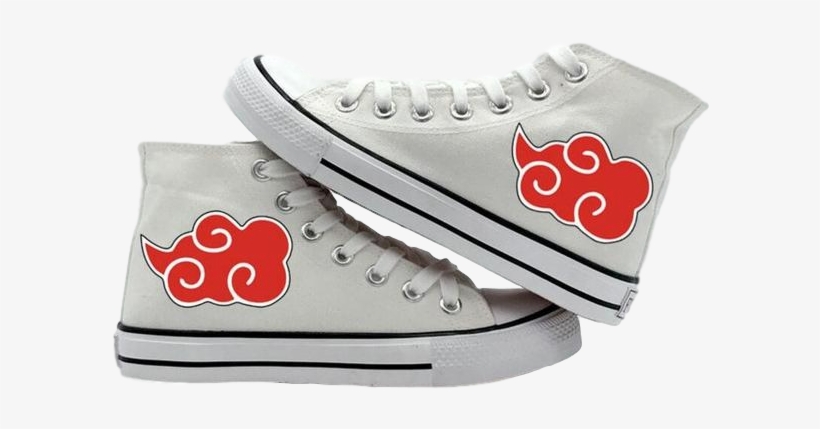 Akatsuki Red Clouds White Canvas Sneakers - Hot! Black Butler Cosplay High Canvas Shoes Leisure, transparent png