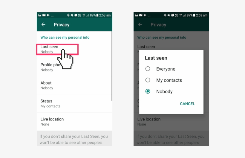 Tap On Last Seen To Amend The Setting To 'my Contacts' - Offensive Hand Pointer White Medium, transparent png