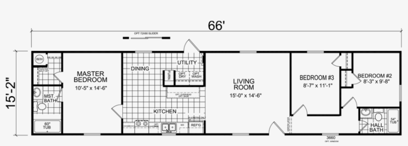 3 Beds - 18 Mobile Home Floor Plan, transparent png