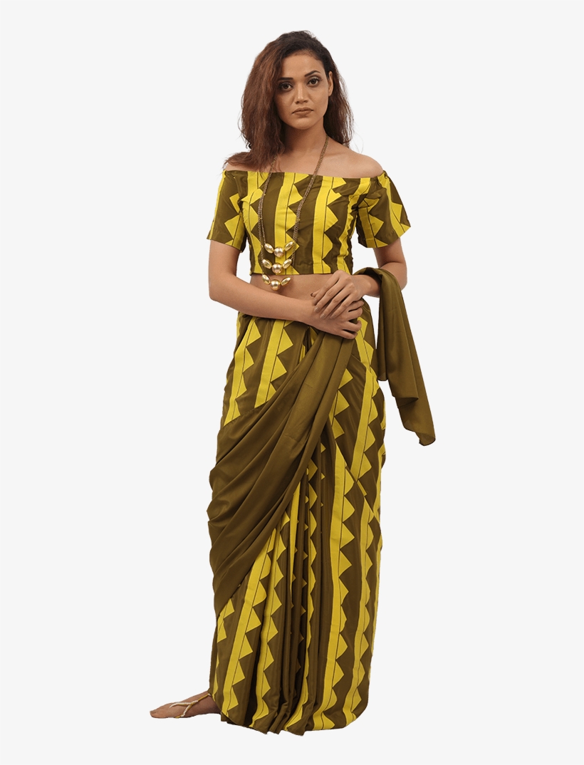Bahubali 2 Olive Triad Blouse, Pants & Saree - Costume, transparent png