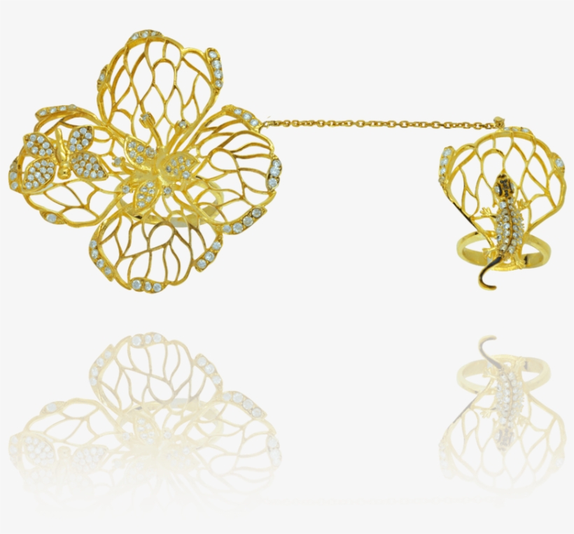 Filigree Flower Double Ring With Lizard - Body Jewelry, transparent png