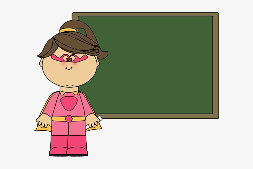 Superhero Girl At Chalkboard - Chalkboard Teacher Clipart, transparent png