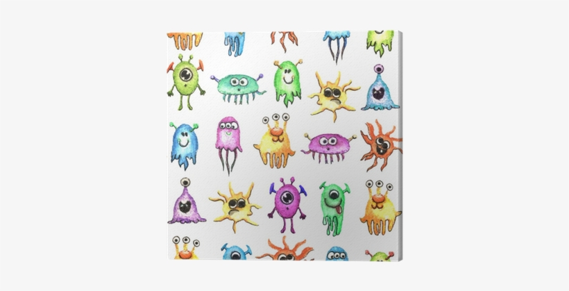 Little Funny Monsters Watercolor Seamless Pattern - Watercolor Painting, transparent png