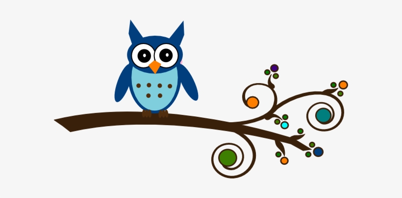 Blue Owl On Branch Clip Art At Clker Com Vector Clip - Owl On A Branch Clip Art, transparent png