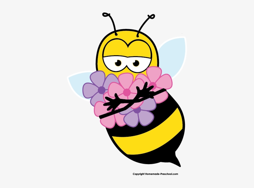 Free Bee Clipart - Bee With Flowers Clipart, transparent png