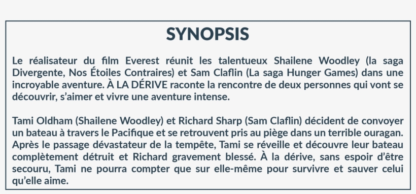 A La Derive Avec Shailene Woodley Et Sam Claflin - 2018, transparent png