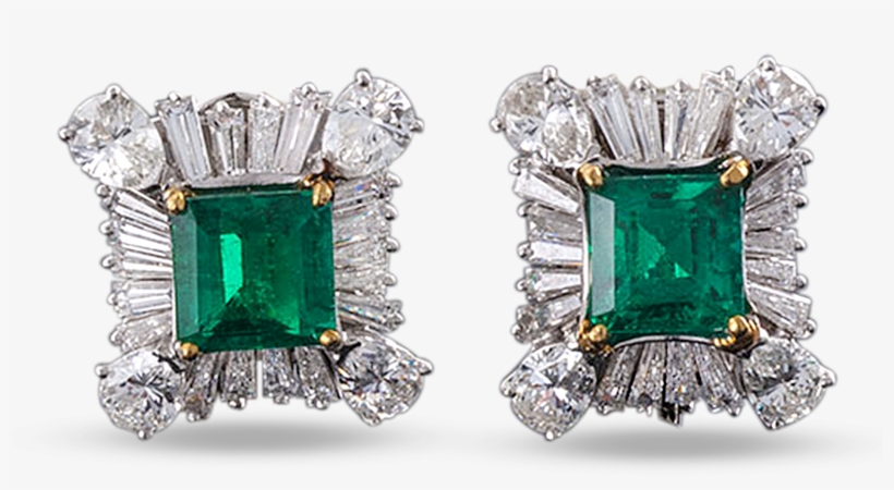 Colombian Emerald And Diamond Earrings, - Earring, transparent png