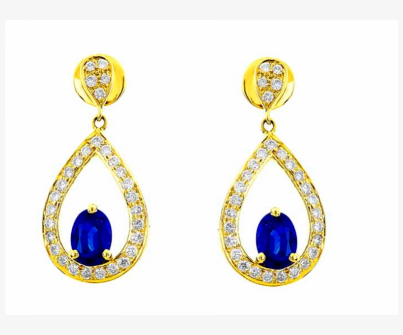 Blue Sapphire And Diamond Earrings In 18k Yellow Gold - Earring, transparent png