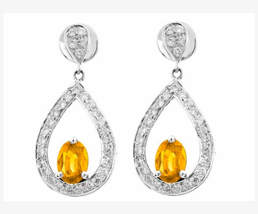 Citrine And Diamond Earrings In 18k White Gold - Citrine & Diamond Earrings, transparent png