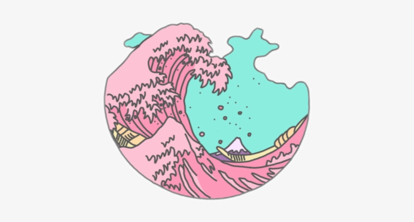 Vaporwave Clipart Green - Great Wave Off Kanagawa Aesthetic, transparent png
