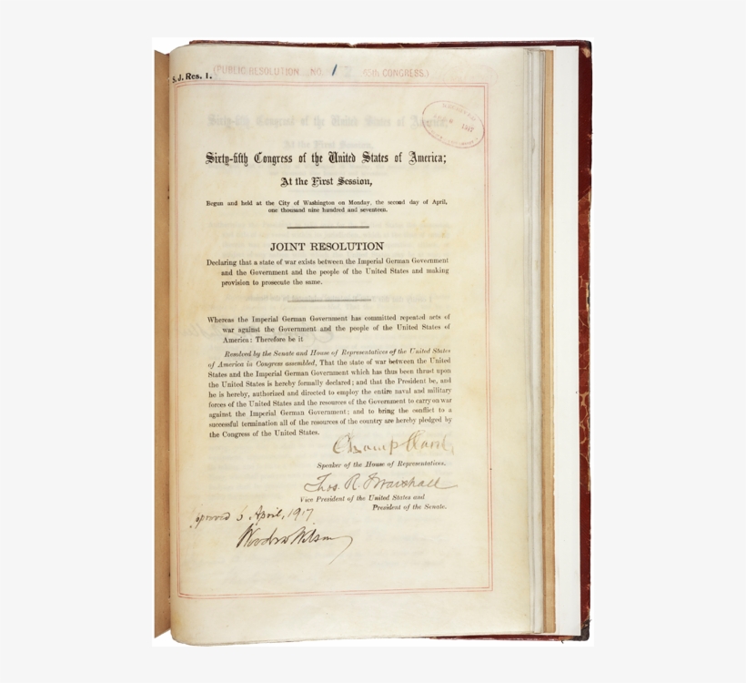 World War I Declaration Njoint Resolution Signed Lson, transparent png
