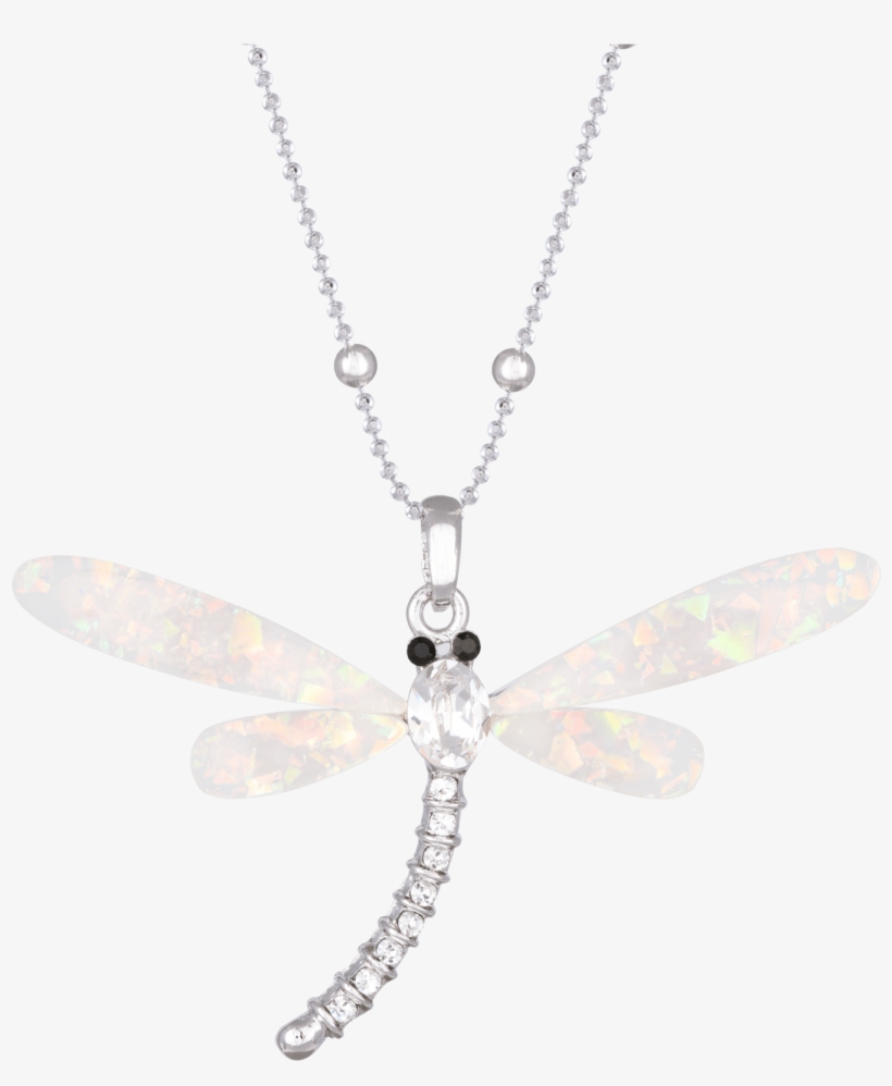 Pendant Dragonfly Opal Acrylic Wings White - Necklace, transparent png