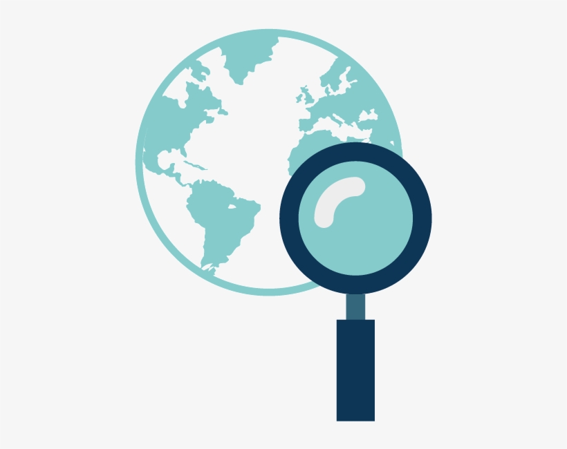 Globe And Magnifying Glass Icon For Worldwide Patent - World Map, transparent png