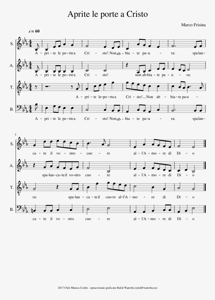 Aprite Le Porte A Cristo Sheet Music Composed By Marco - Aprite Le Porte A Cristo Spartito, transparent png