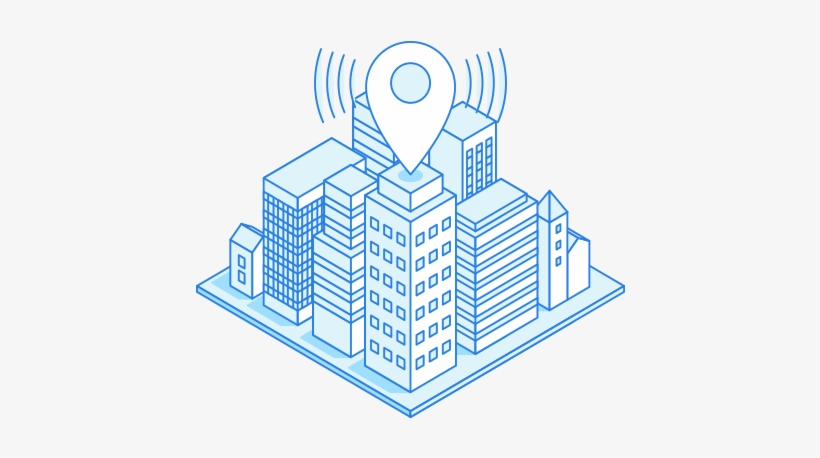 Illustration Of Business Buildings And Map Marker Broadcasting - Illustration, transparent png