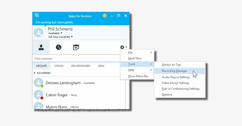 In The Main Skype For Business Window, Click The Downward-facing - Record In Skype For Business, transparent png