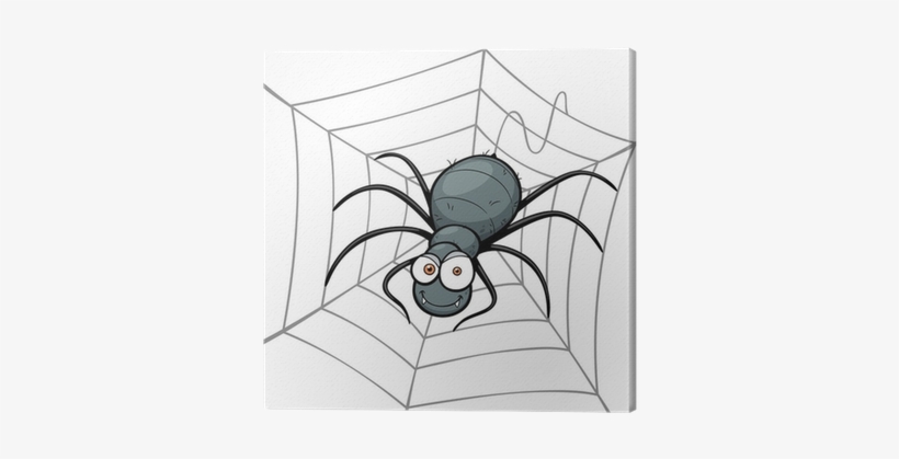Vector Illustration Of Spider In A Web Canvas Print - Spider In Web Cartoon, transparent png