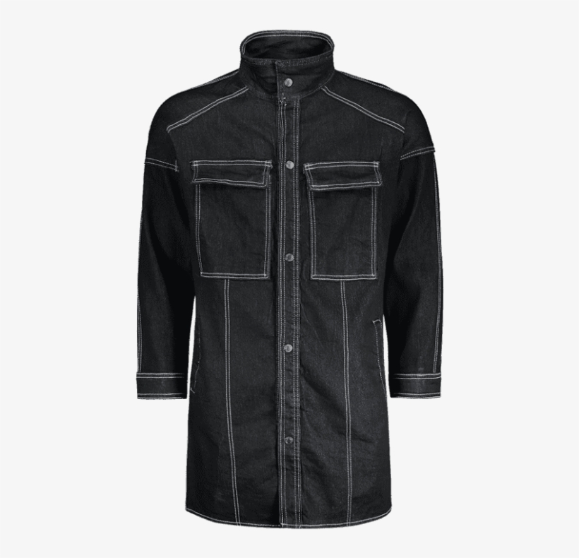 Sewing Button Down Denim Coat - Coat, transparent png
