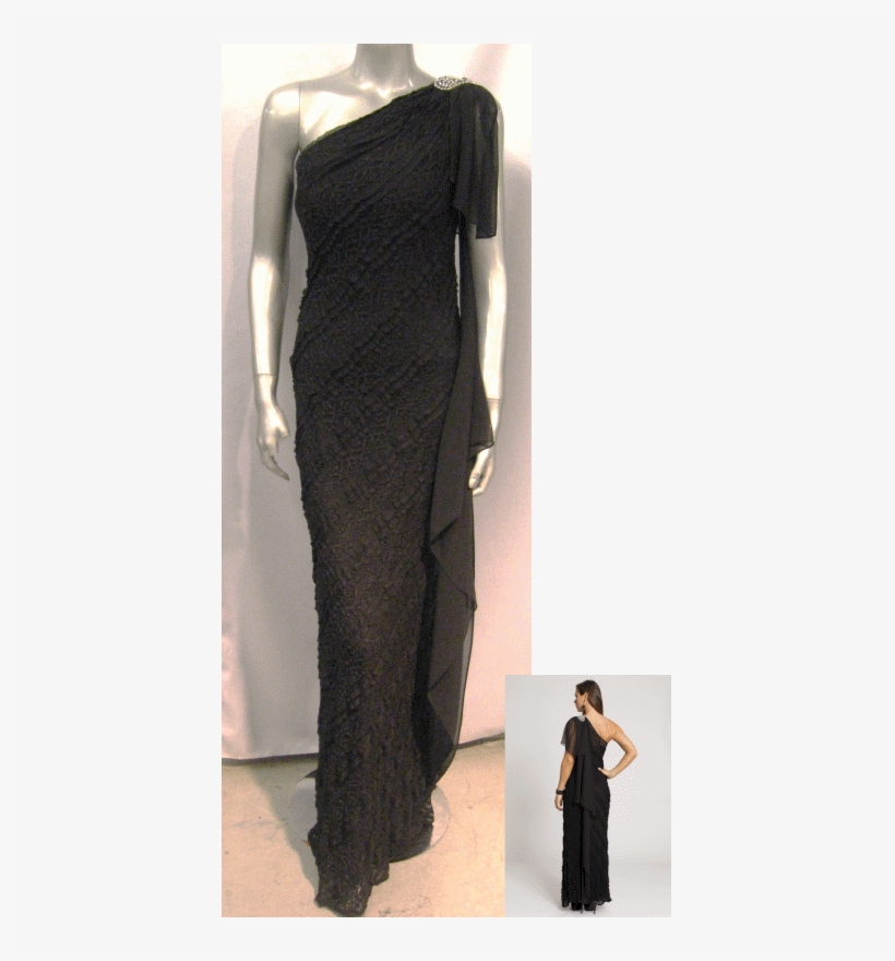 Long One-shoulder Lace Dress With Cascade Chiffon Sleeve - Tuxedo, transparent png
