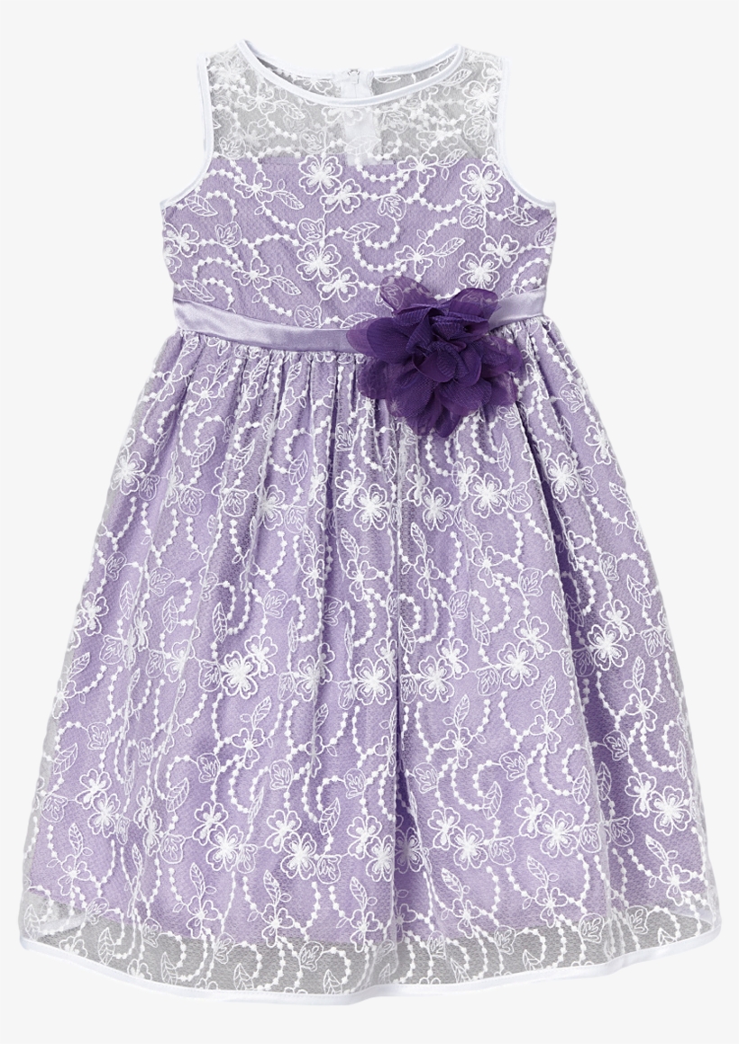 Lavender Satin With White Floral Lace Overlay Occasion - Dress, transparent png