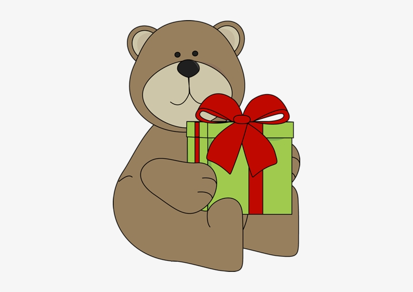 Christmas Bear With Gift Clip Art - Christmas Bear Clip Art, transparent png