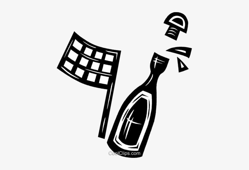 Bottle Of Champagne And Checkered Flag Royalty Free - Bottle, transparent png