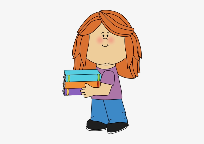 School Girl Cliparts - Girl Carrying Books Clipart, transparent png