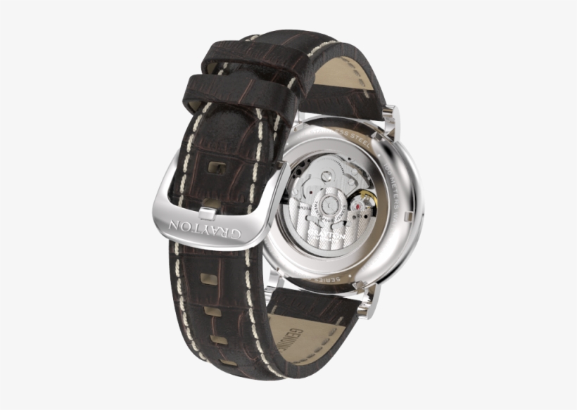 44mm Men's Automatic Watch White Dial Brown Leather - Strap, transparent png