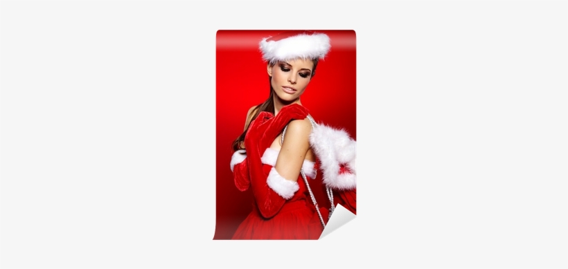 Portrait Of Beautiful Sexy Girl Wearing Santa Claus - Red, transparent png