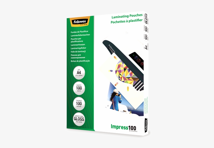 A4 Glossy 100 Micron Laminating Pouch - Lamineerhoes Fellowes A3 2x100micron 100stuks, transparent png