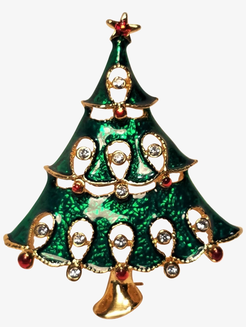 Vintage Christmas Green Enamel Tree Pin With Rhinestones - Christmas Ornament, transparent png