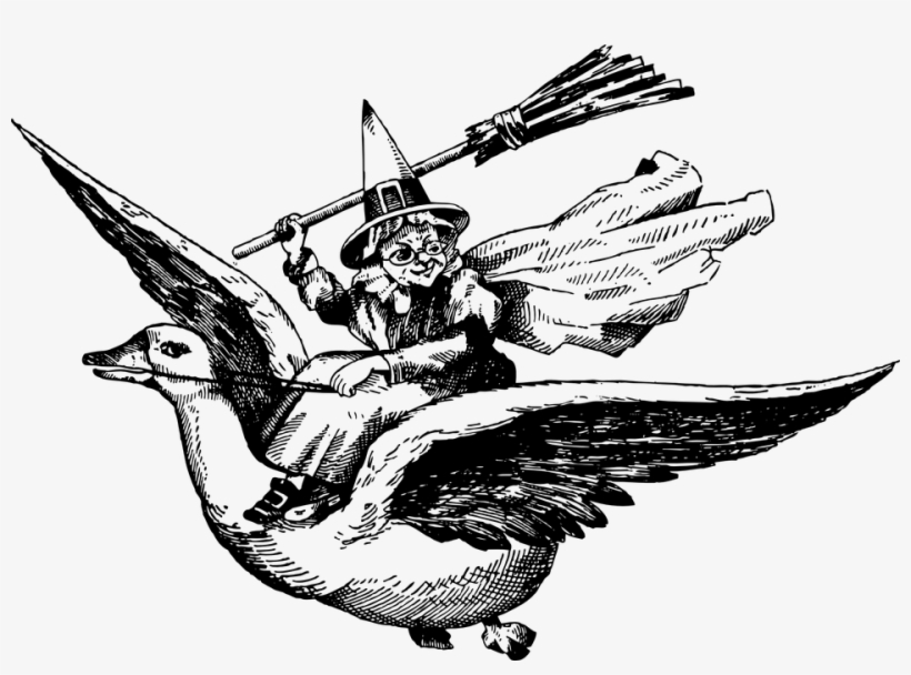 Witch, Fairytale, Fantasy, Flying, Goose, Mother - Clipart For Goose Black And White, transparent png