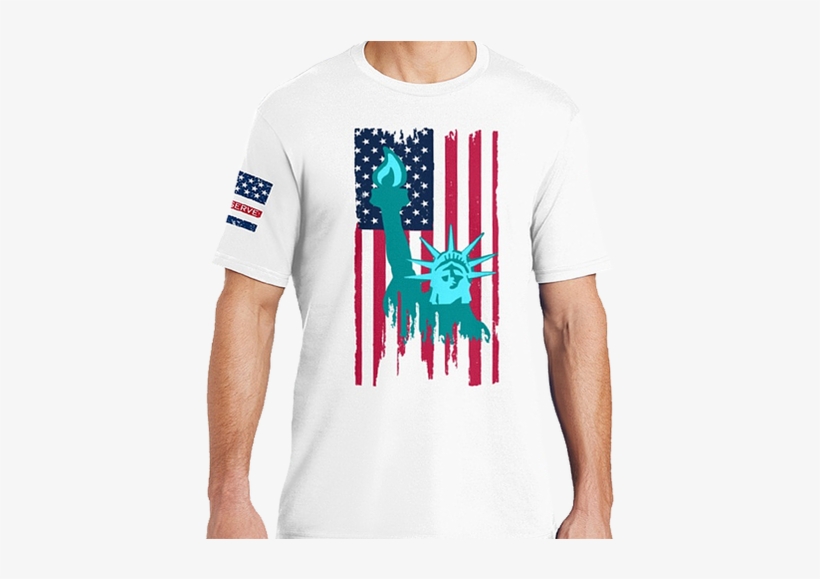 Statue Of Liberty In Front Of American Flag In Color - Statue Of Liberty With American Flag, transparent png