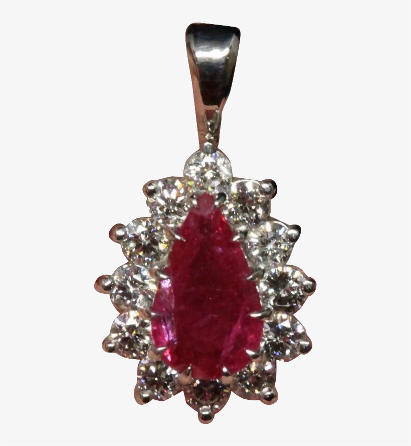 Unheated Ruby And Diamond Pendant , 14k White Gold, transparent png