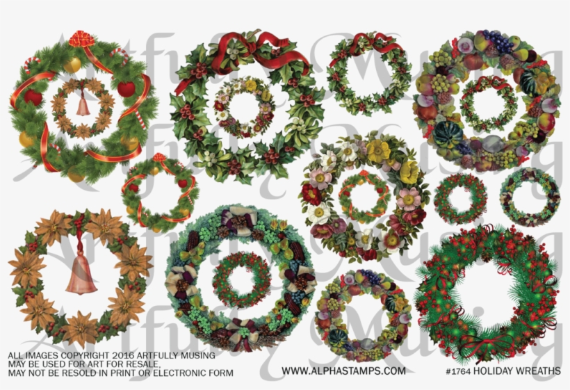 On This Sheet, You'll Find 7 Unique Festive Wreaths - Holly Christmas Wreath Ornament (round), transparent png