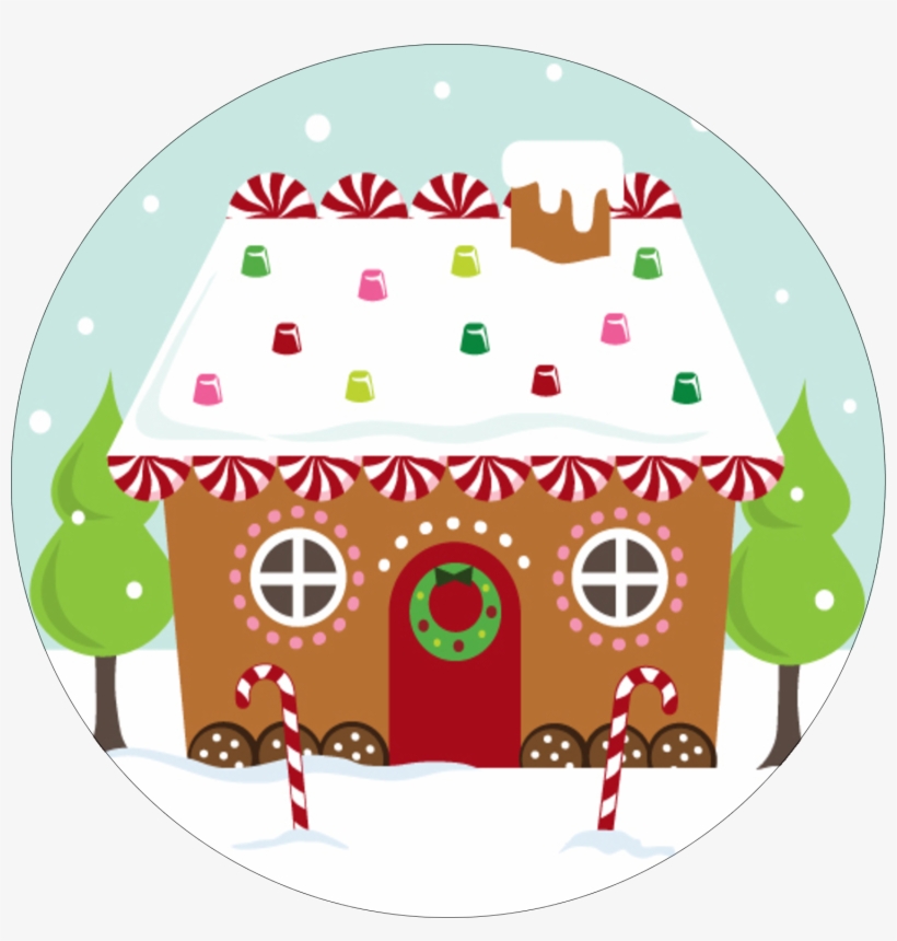 Christmas Round Labels - Gingerbread House, transparent png