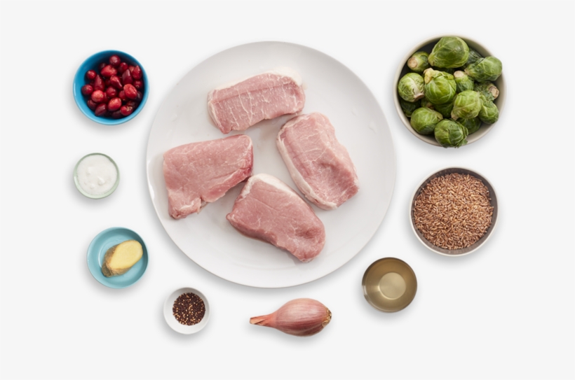 Seared Pork Chops With Farro, Brussels Sprouts & Cranberry - Pork Chop, transparent png