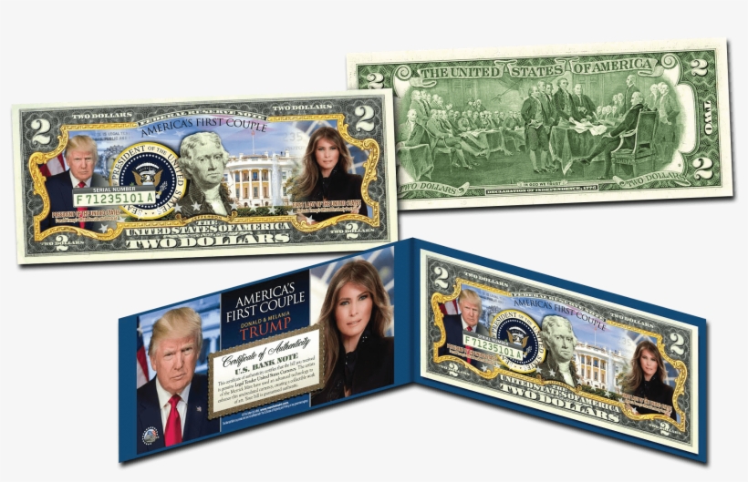 Donald & Melania Trump First Couple Legal Tender $2 - Donald Trump 2 Dollar Bill, transparent png