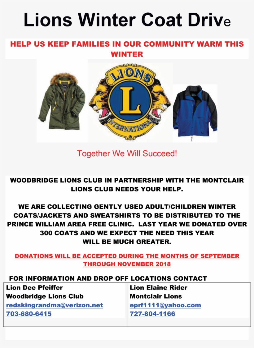 Support The Lions Club Winter Coat Drive - Lions Club, transparent png