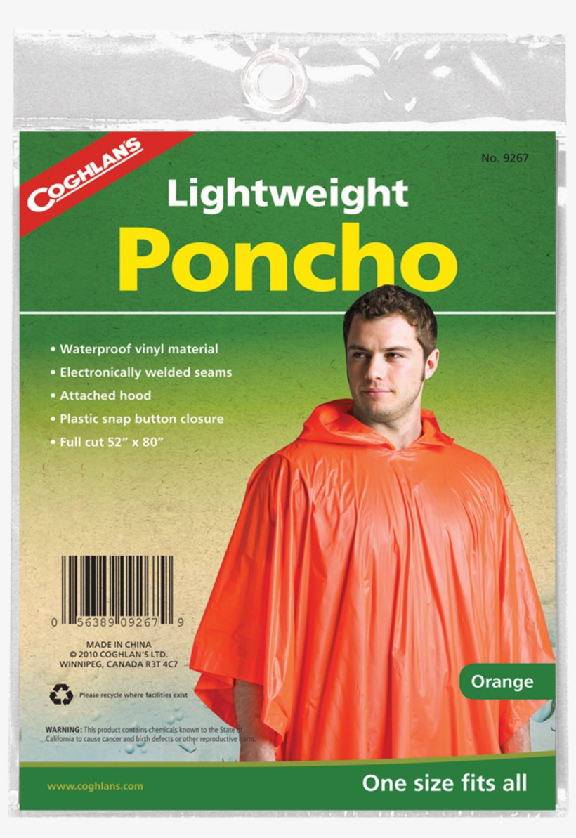 Coghlans Poncho - Orange - Rain Poncho Clear, transparent png