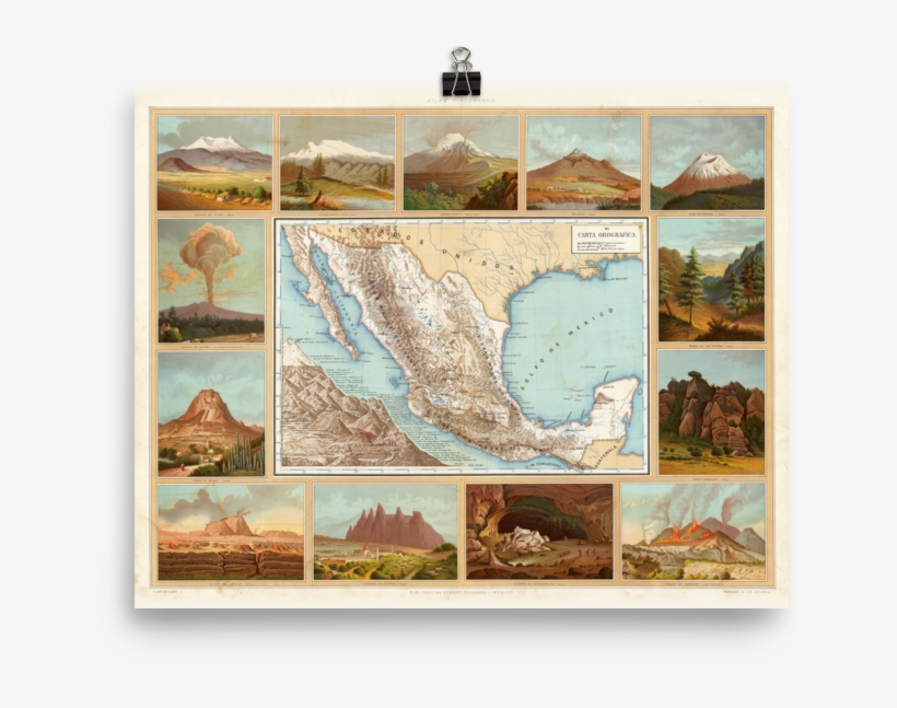 1885 Mexico Topographic Map - Global Gallery Carta Orografica, 1885 By Antonio Garcia, transparent png