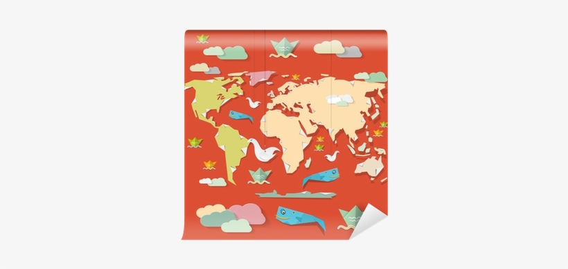 Retro Paper Vector World Map Illustration On Red Background - Society6 Adventure Awaits World Map Wall Tapestry Small:, transparent png
