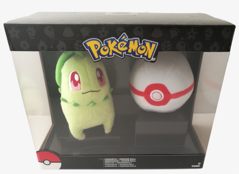 Official Pokemon Chikorita Premiere Ball Plush Box - Pokemon Sticker Book 1000 Stickers, transparent png