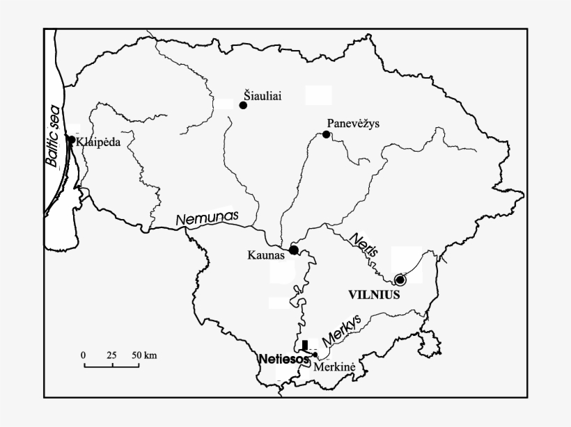 Location Of The Netiesos Section Studied - Lietuvos Zemelapis, transparent png