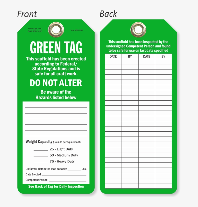 Zoom, Price, Buy - Green Tag For Scaffolding, transparent png