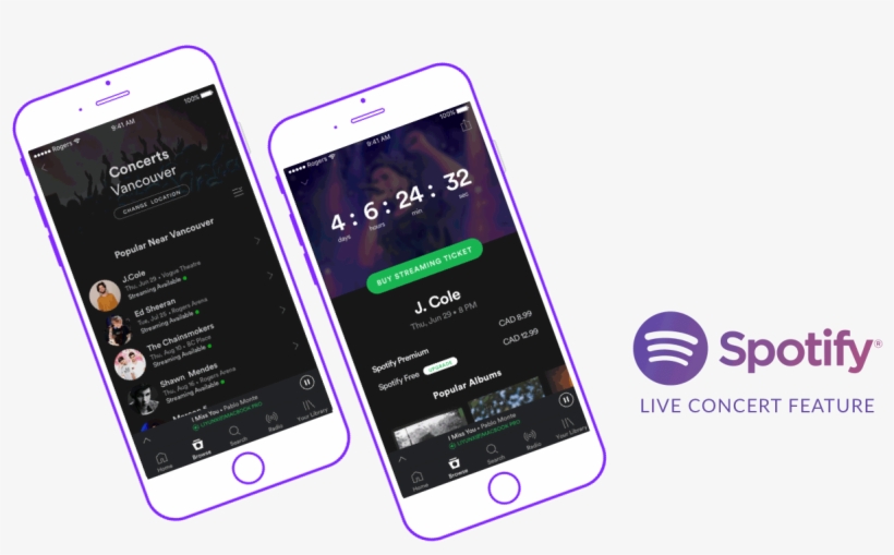 Two Colorful Slanted Iphones With Spotify Interfaces - Spotify Sessions, transparent png