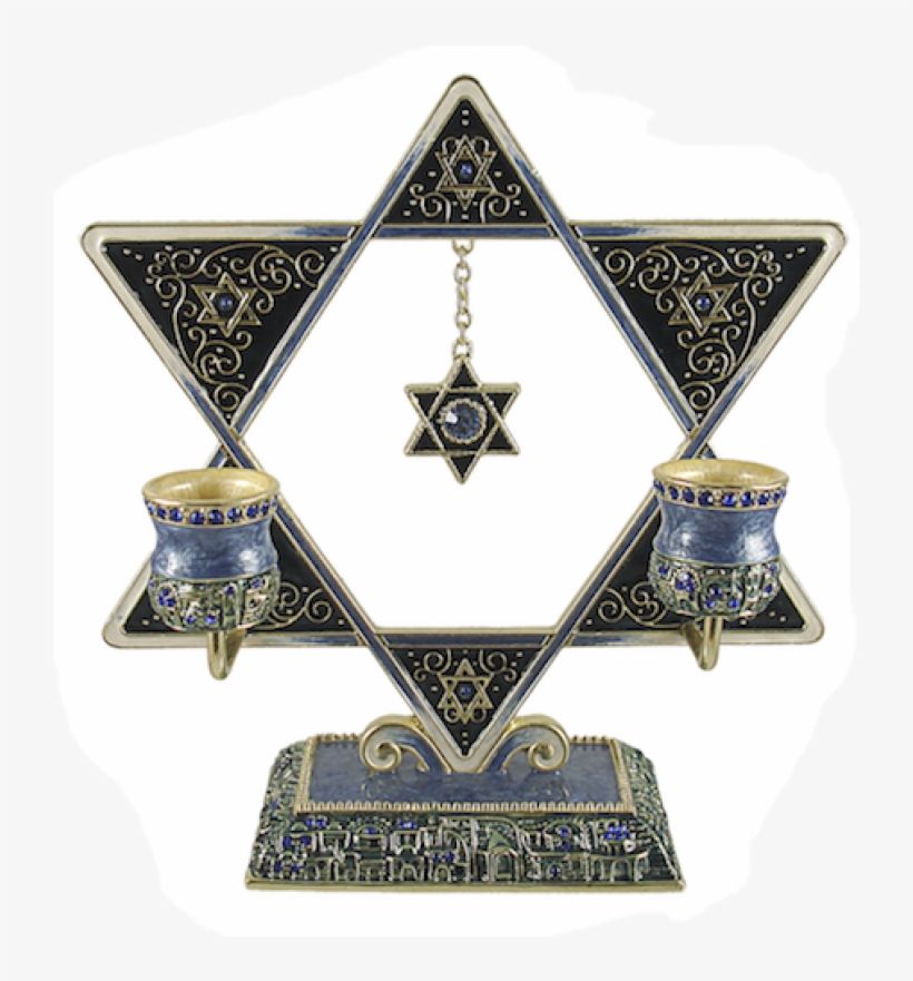 Gorgeous Blue Star Of David Shabbat Candle Holder Embellished, transparent png
