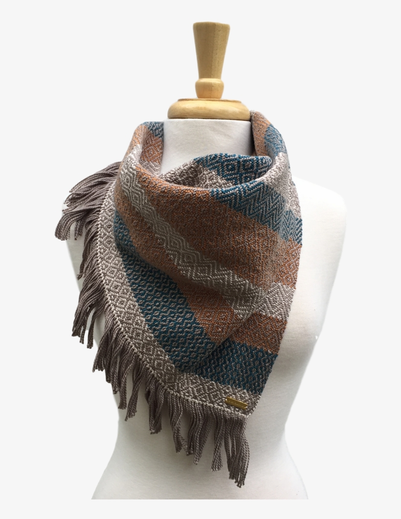 Teal, Gold And Cream Woven Bandana Scarf - Scarf, transparent png