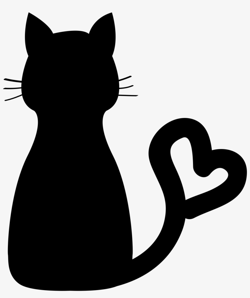 Heart And Cat Clip Art - Cat Silhouette Heart Tail, transparent png